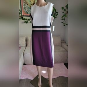 Calvin Klein Purple and White Colorblock Dress